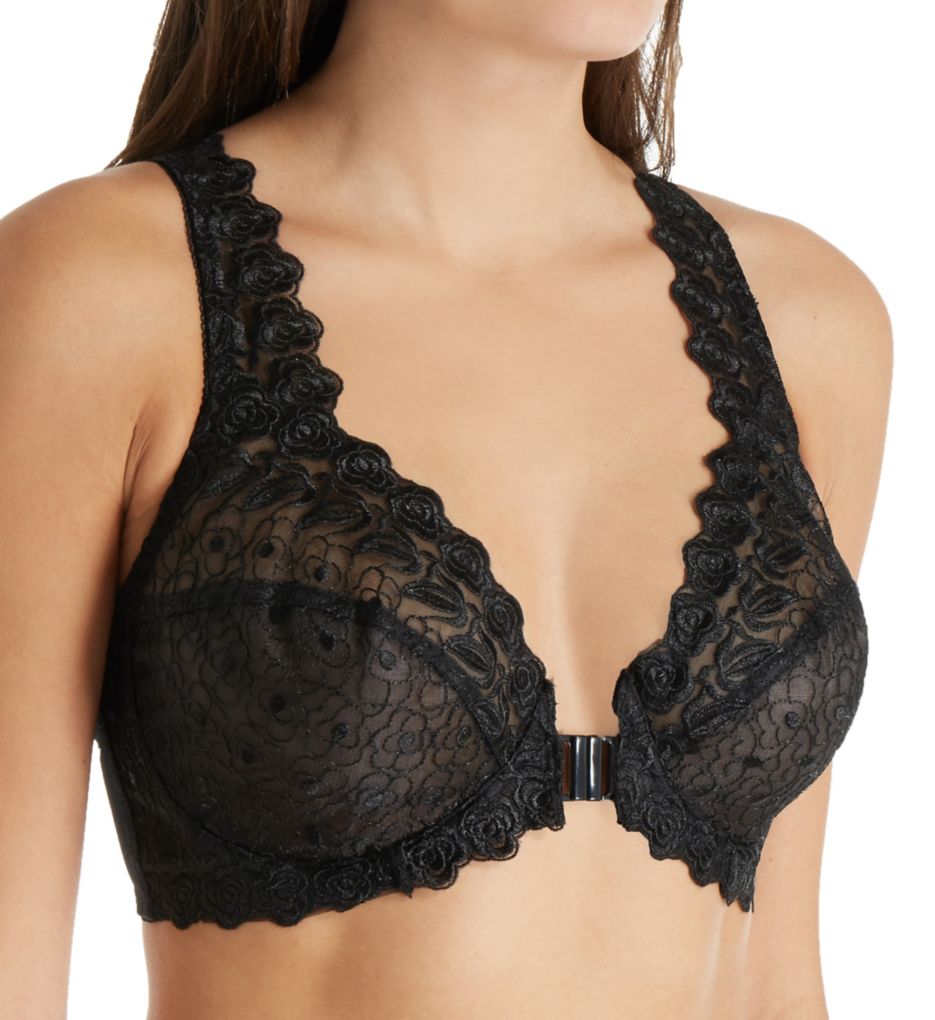 Front Close Lace Cup Underwire Bra Black 44D