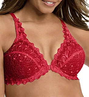 Front Close Lace Cup Underwire Bra Red 34B