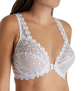 Front Close Lace Cup Underwire Bra White 34B