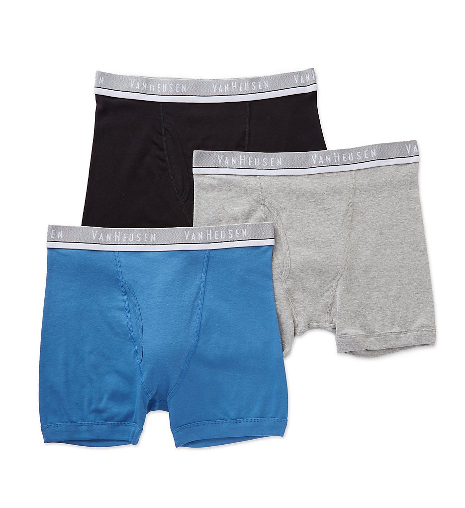 Van Heusen 171PB02 Men's Cotton Boxer Briefs - 3 Pack (Black/Blue/Grey)