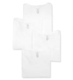 100% Cotton V-Neck T-Shirt - 4 Pack WHT M