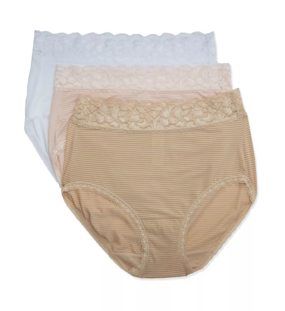 Flattering Lace Brief Panty - 3 Pack White Stripe x3 7