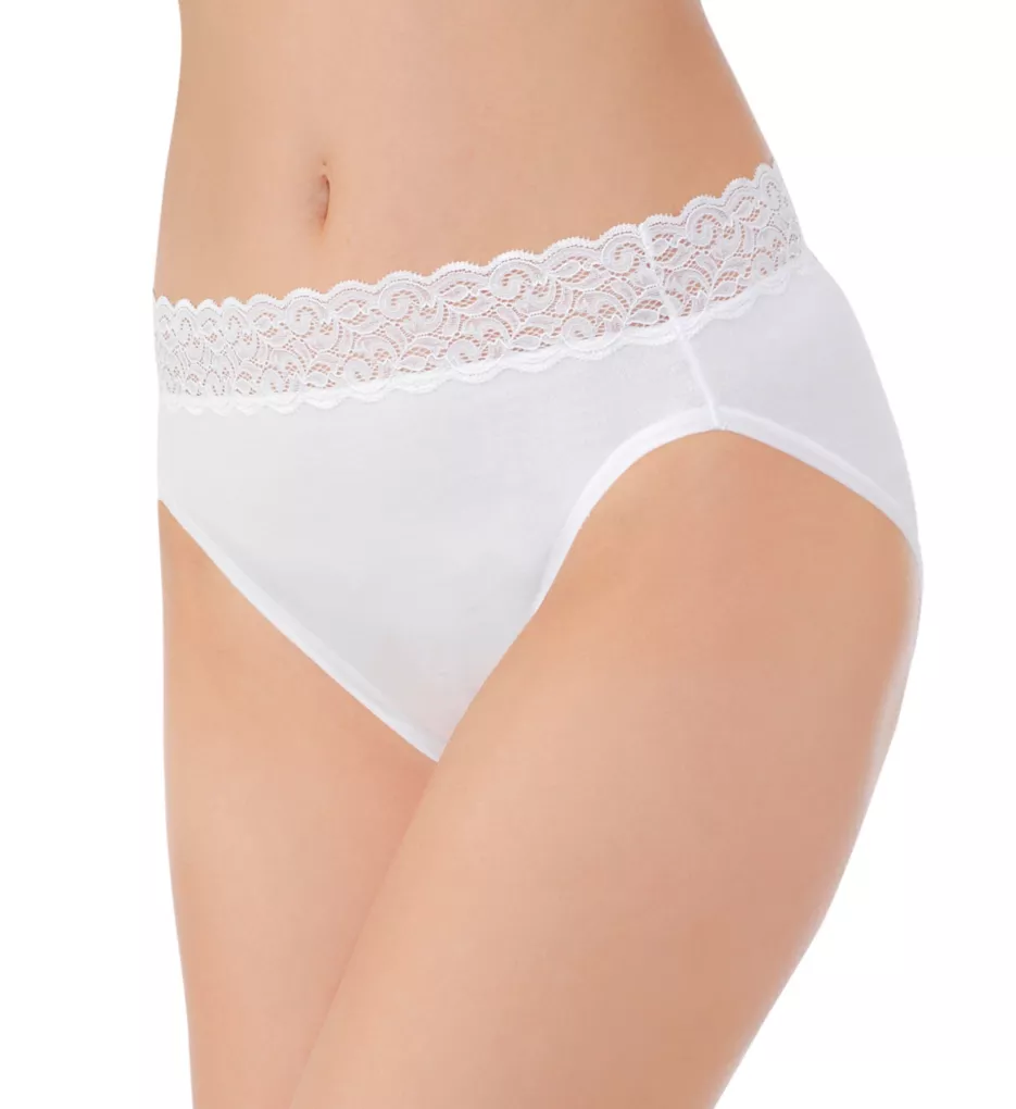 Flattering Lace Cotton Stretch Hi-Cut Brief Panty Star White 7