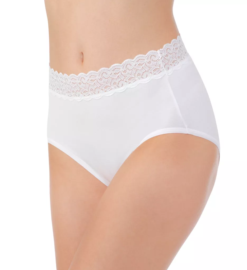 Flattering Lace Cotton Stretch Brief Panty Star White 6