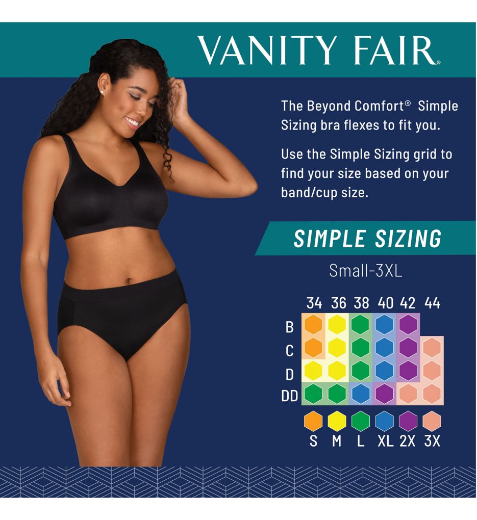 Vanity Fair Womens Beyond Comfort Simple Sizing Wireless Bra 72204 -  Midnight Black - M : Target