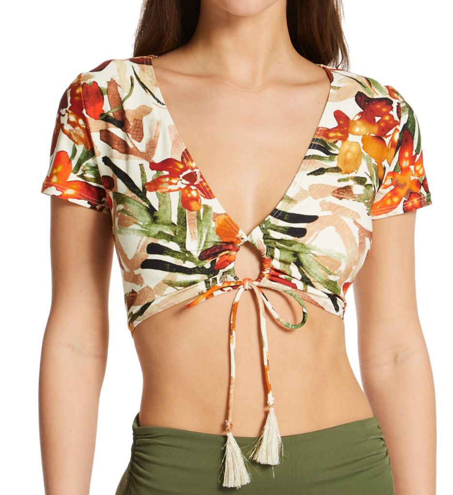 Seychelles Floral Cropped Short Sleeve Swim Top Bone XS by Vince Camuto