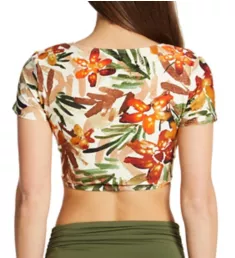 Seychelles Floral Cropped Short Sleeve Swim Top