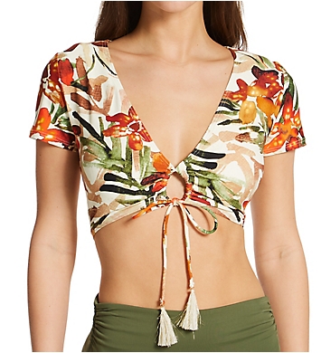 Vince Camuto Seychelles Floral Cropped Short Sleeve Swim Top