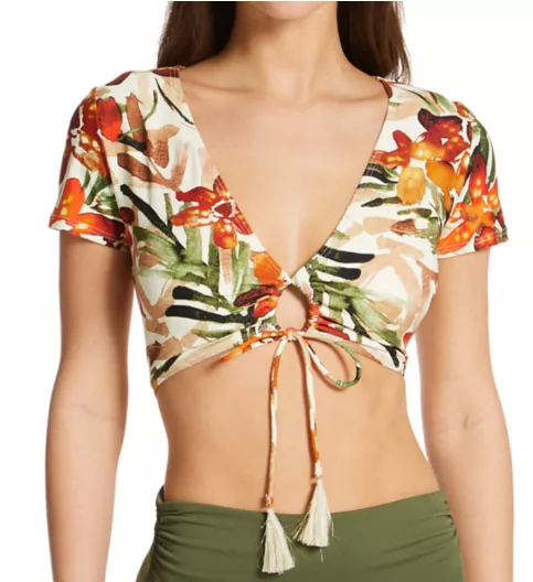 Vince Camuto Seychelles Floral Cropped Short Sleeve Swim Top V01725