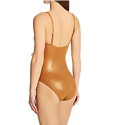 Gold Shimmer Cinch Front V-Neck One Piece Swimsuit