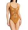 Vince Camuto Gold Shimmer Cinch Front V-Neck One Piece Swimsuit