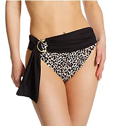Tanzania Cheetah Logo Ring Belted Swim Bottom Black XS