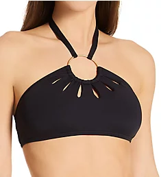 Serengeti Shades Logo Ring Halter Bikini Swim Top Black XS
