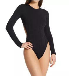 Ripple Effect Rib Long Sleeve One Piece Swimsuit Black 4