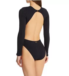 Ripple Effect Rib Long Sleeve One Piece Swimsuit Black 4