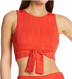 Ripple Effect Ribbed Tie Crop Bikini Swim Top Red Sunset XS