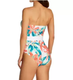 Wild Oleander Belted Bandeau One Piece Swimsuit