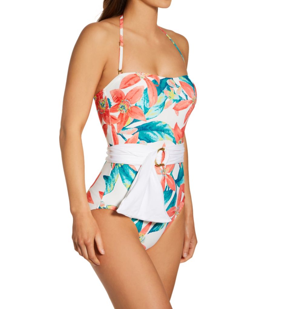 Wild Oleander Belted Bandeau One Piece Swimsuit-cs1