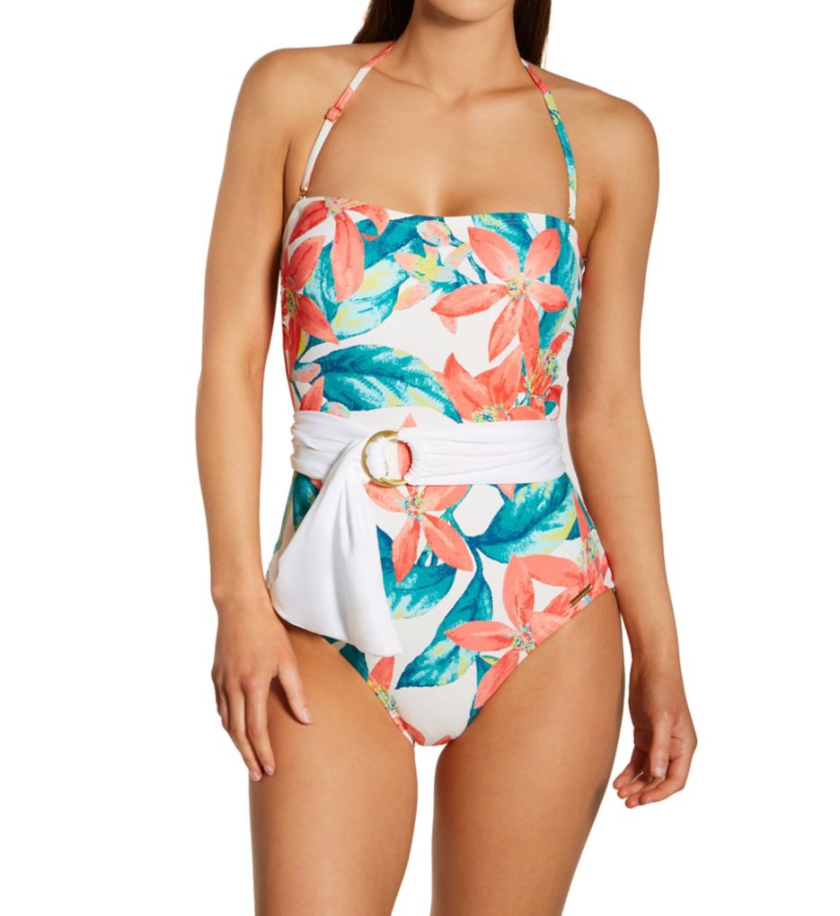Vince Camuto Mesh Elastic Molded Cup One Piece Swimsuit - Wild Oleander