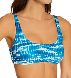 Tie Dye Side Lace Bikini Swim Top Azure XS