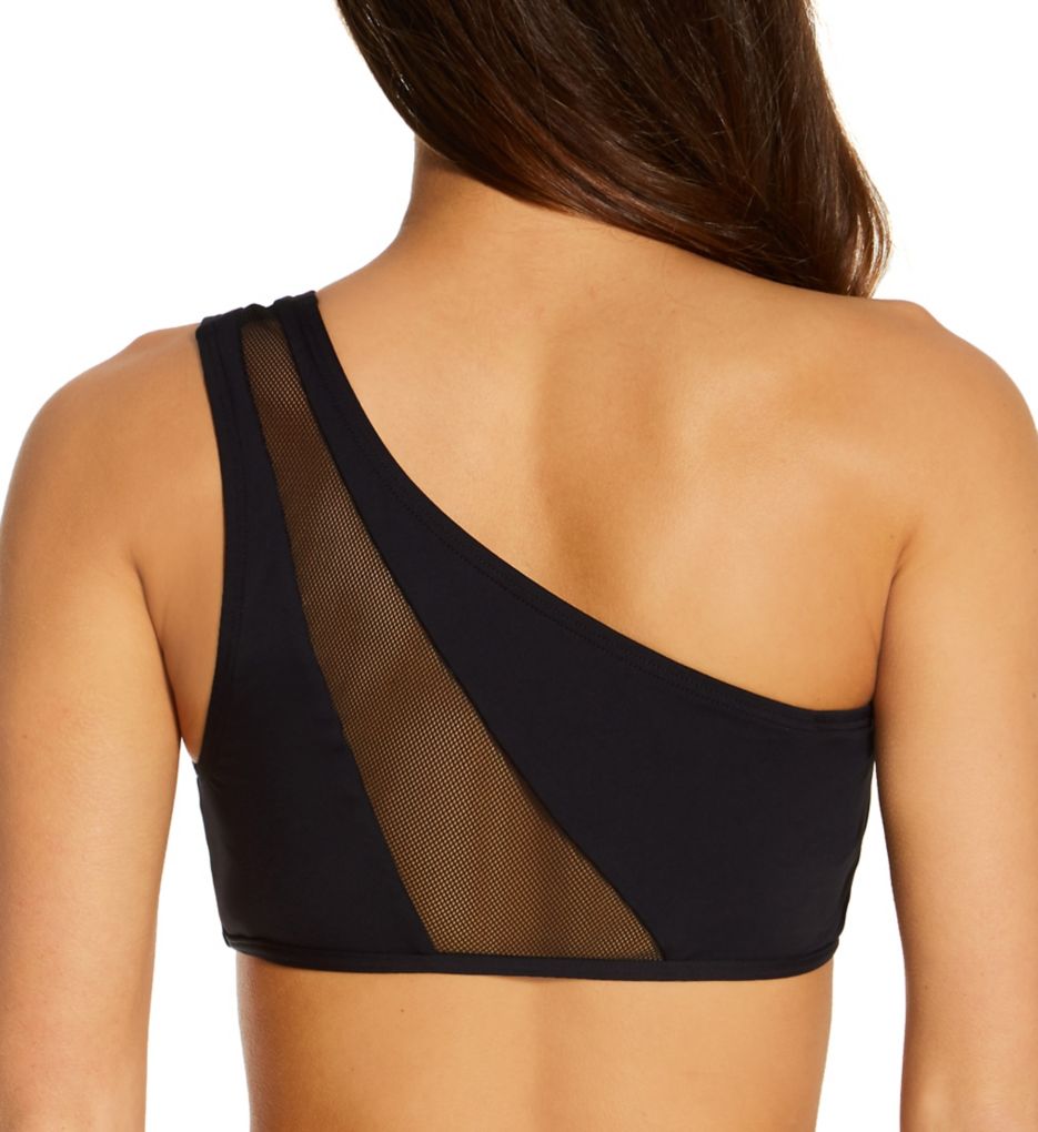 Mesh Cutouts One Shoulder Mesh Bikini Swim Top Black XS by Vince Camuto