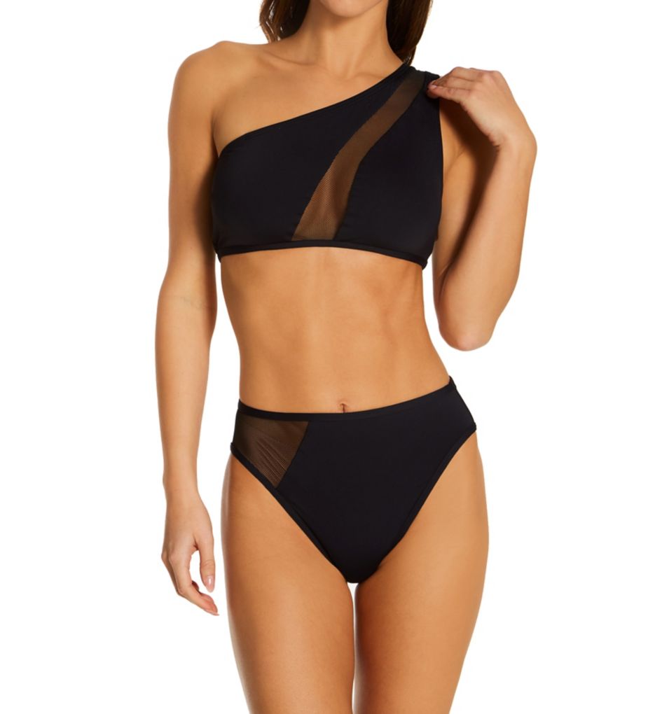 Mesh Cutouts One Shoulder Mesh Bikini Swim Top-cs1