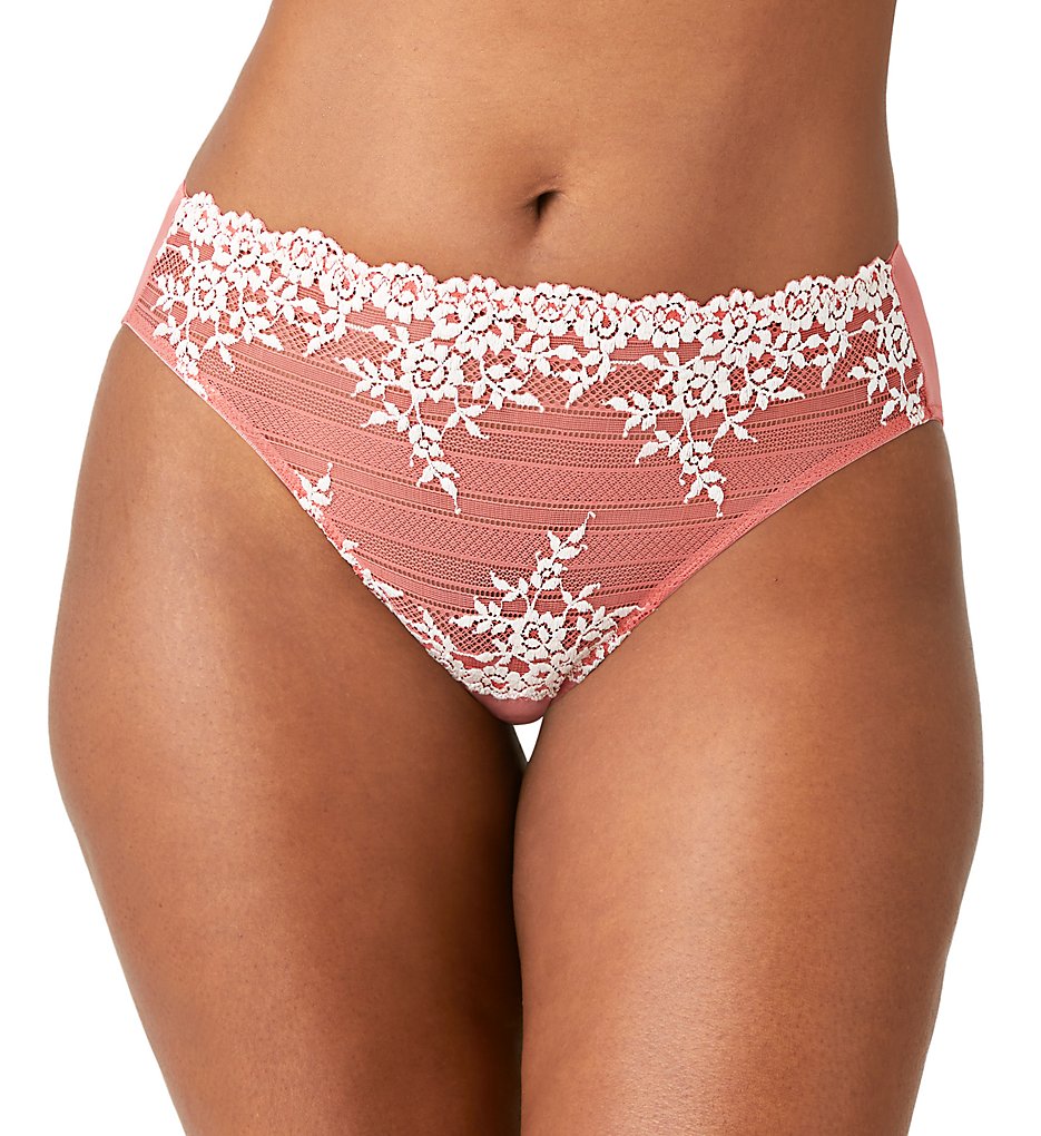 Wacoal >> Wacoal 841191 Embrace Lace Hi Cut Brief Panty (Faded Rose/White Sand 2X)