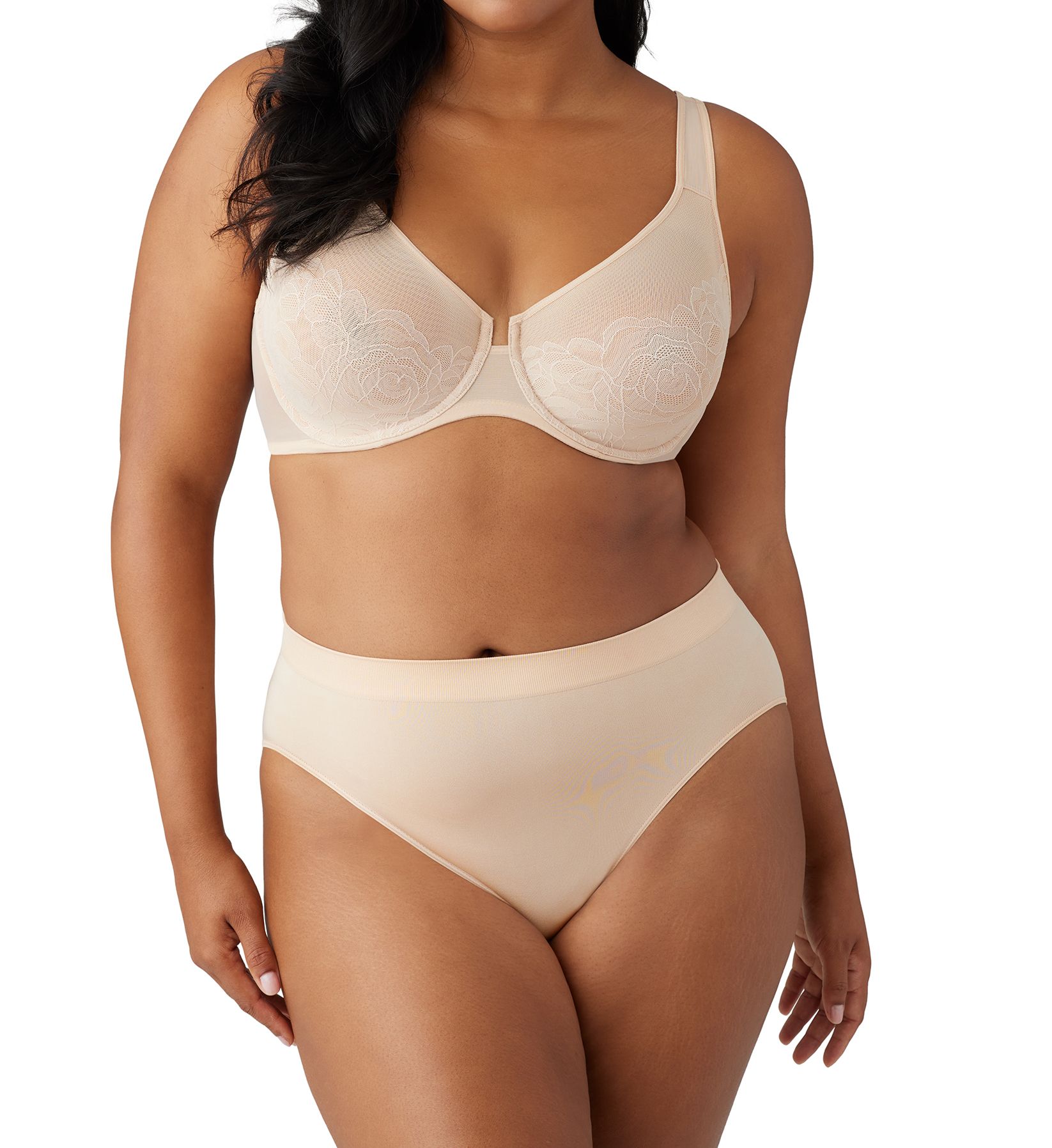 Wacoal Stark Beauty Underwire Bra 855225  – Main View  – Front View  – Back View with HerRoom measurement overlay – Detail View – Detail View