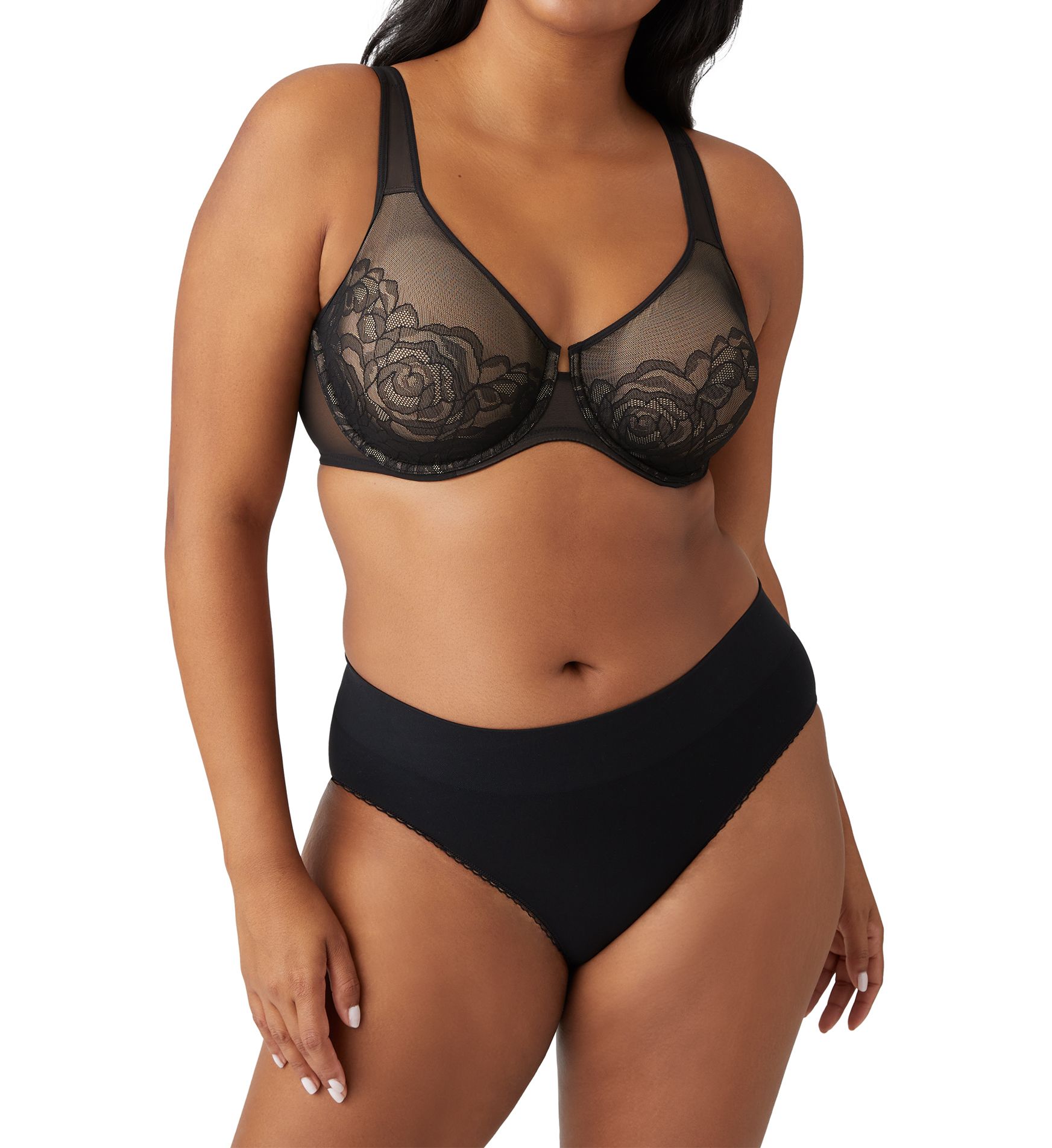 Wacoal Stark Beauty Underwire Bra 855225  – Main View  – Front View  – Back View with HerRoom measurement overlay – Detail View – Detail View – Detail View