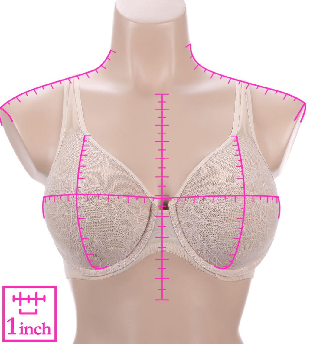 Wacoal Stark Beauty Underwire Bra 855225  – Main View  – Front View  – Back View with HerRoom measurement overlay