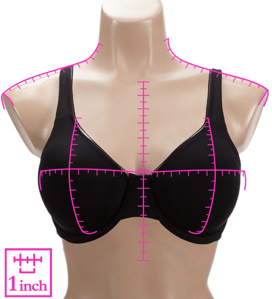 Wacoal High Standards Molded Underwire Bra 855352  – Main View  – Front View  – Back View with HerRoom measurement overlay