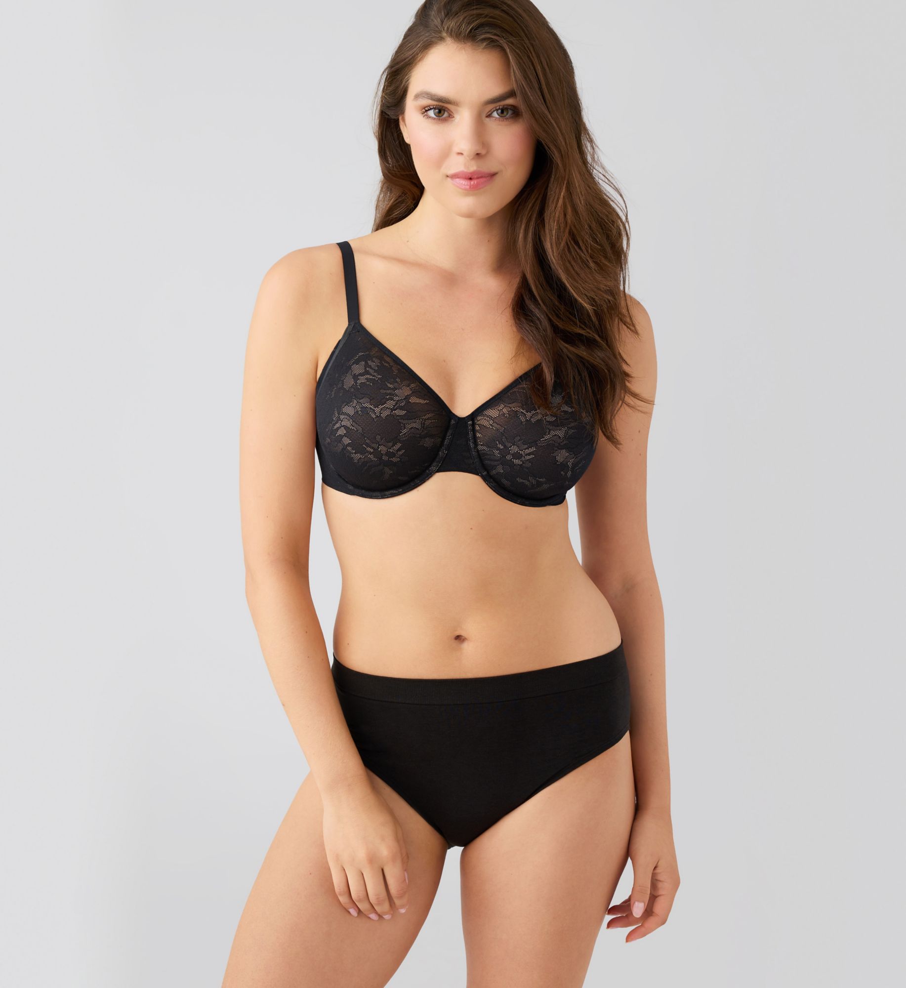 Wacoal Taking Sides Underwire Bra 855471  – Main View  – Front View  – Back View with HerRoom measurement overlay – Detail View – Detail View
