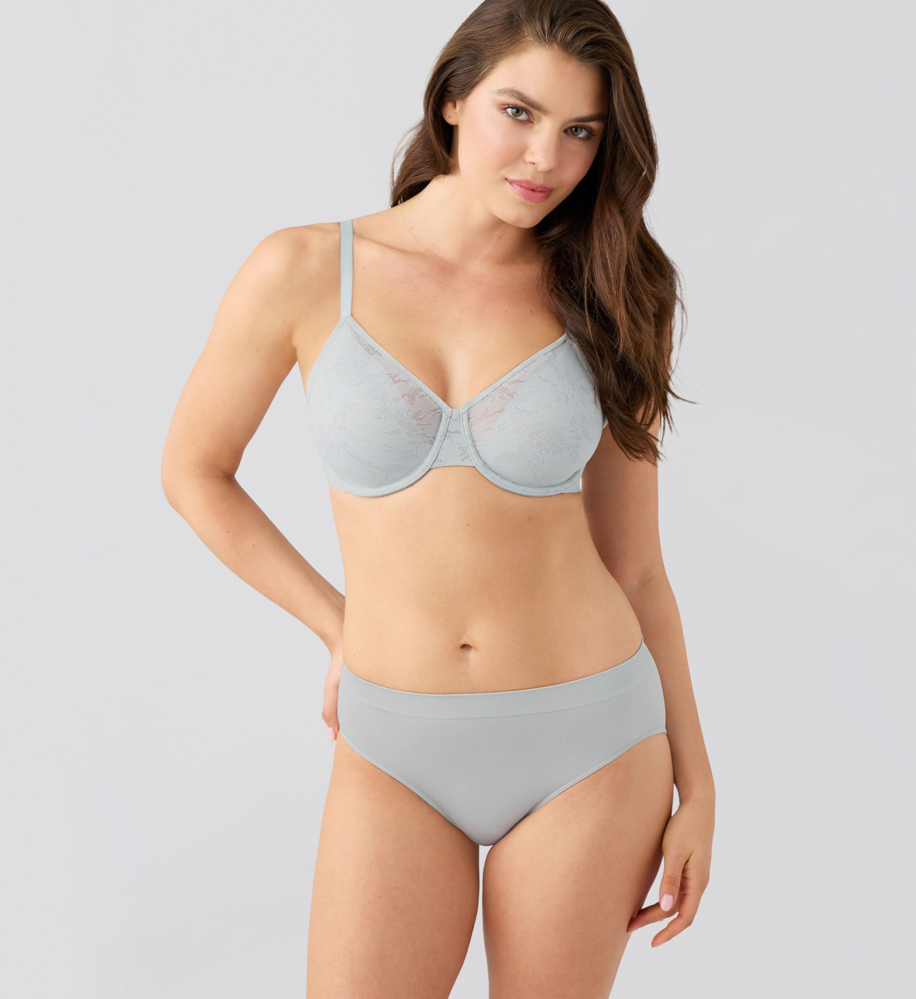 Wacoal Taking Sides Underwire Bra 855471  – Main View  – Front View  – Back View with HerRoom measurement overlay – Detail View – Detail View – Detail View