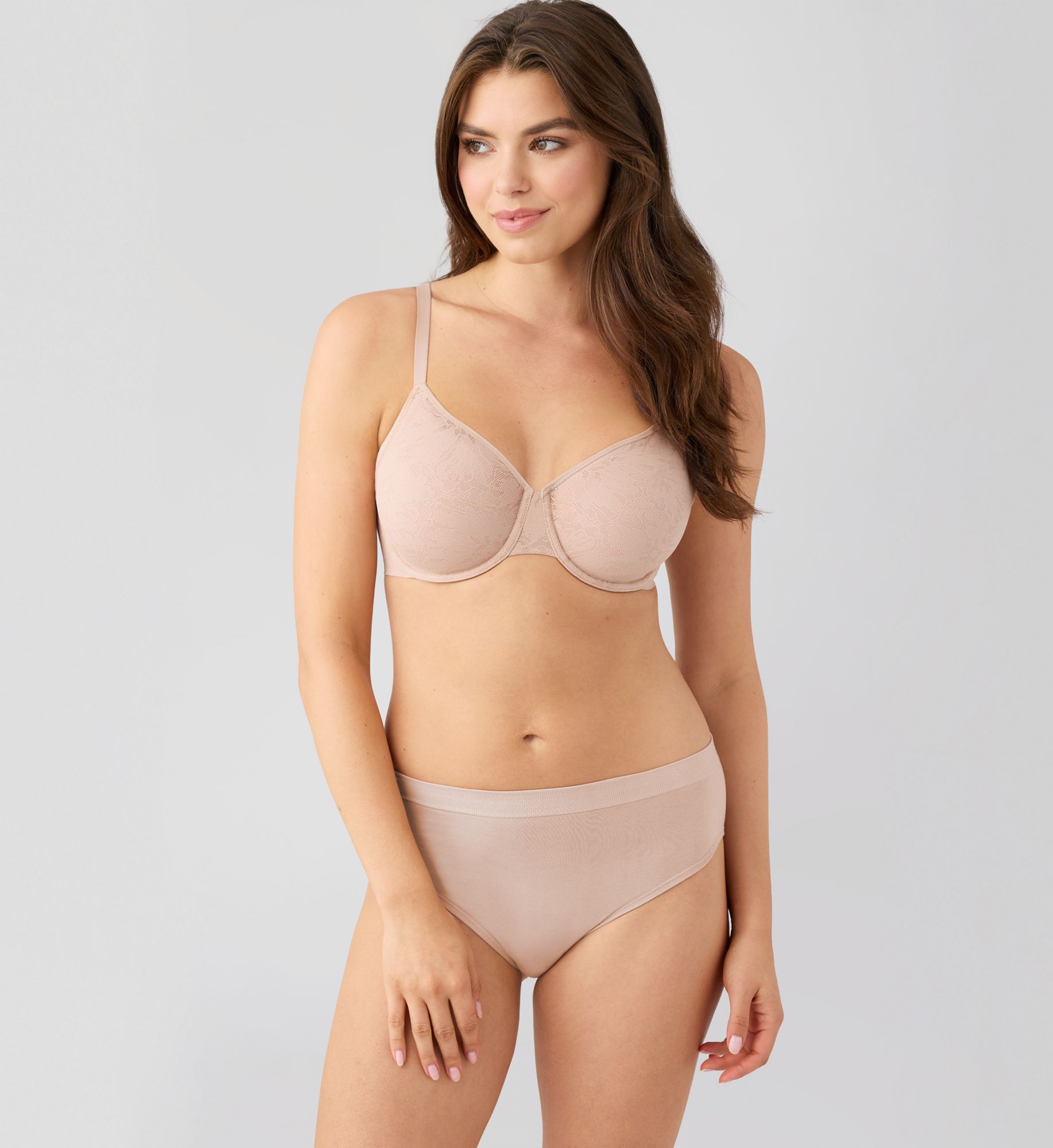 Wacoal Taking Sides Underwire Bra 855471  – Main View  – Front View  – Back View with HerRoom measurement overlay – Detail View – Detail View – Detail View – Detail View