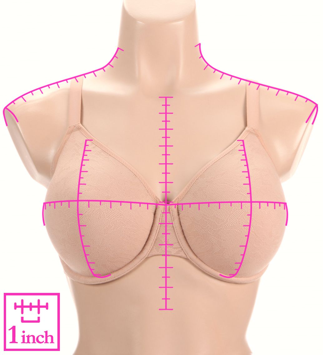 Wacoal Taking Sides Underwire Bra 855471  – Main View  – Front View  – Back View with HerRoom measurement overlay