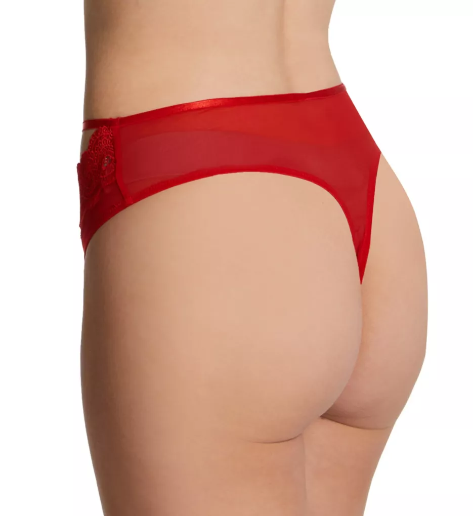 Maisie Lace Trim High Waist Thong Panty Red XS