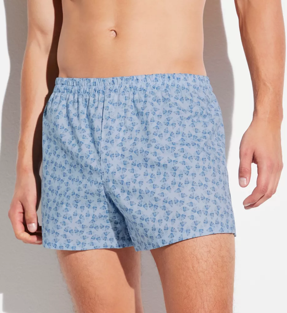 Cotton Poplin Printed Boxer Shorts with Fly Light Blue M