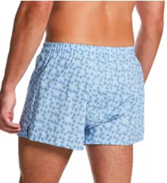 Cotton Poplin Printed Boxer Shorts with Fly Light Blue M