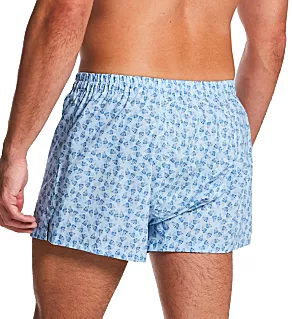 Cotton Poplin Printed Boxer Shorts with Fly Light Blue M