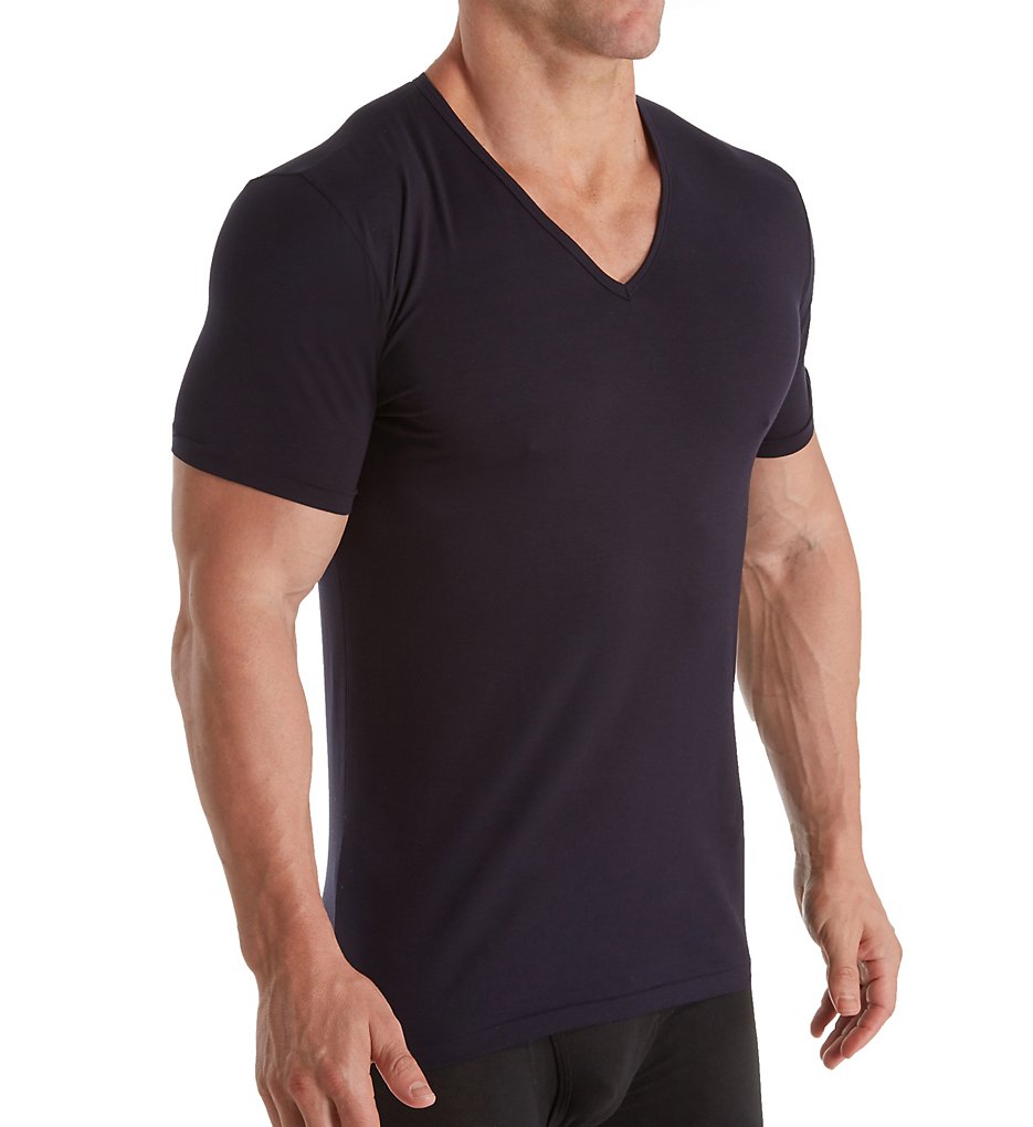 Zimmerli 1448281 Linear Compositions Cotton V-Neck T-Shirt (Navy)