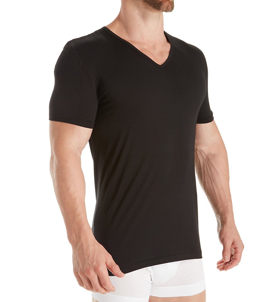 Zimmerli 1721462 Pure Comfort Cotton Stretch V Neck T-Shirt (Black)