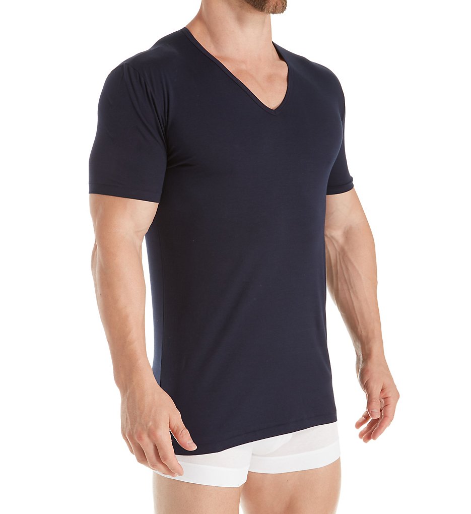 Zimmerli 1721462 Pure Comfort Cotton Stretch V Neck T-Shirt (Navy)
