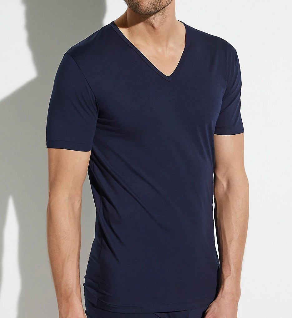 Zimmerli 1721462 Pure Comfort Cotton Stretch V Neck T-Shirt (Navy)