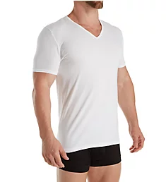 Pure Comfort Cotton Stretch V Neck T-Shirt Wht S