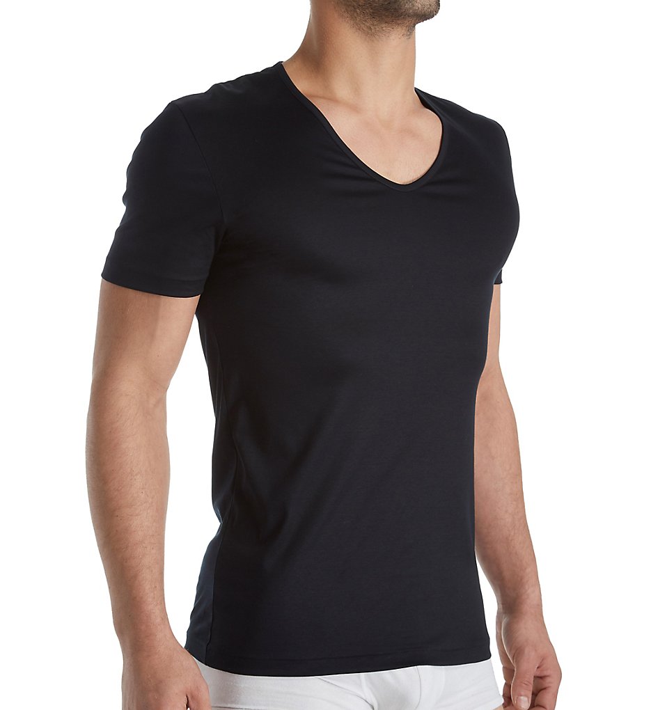 Zimmerli 2861442 Sea Island Luxury Cotton V Neck T-Shirt (Black)