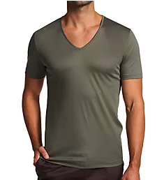 Sea Island Luxury Cotton V Neck T-Shirt Dark Sage M