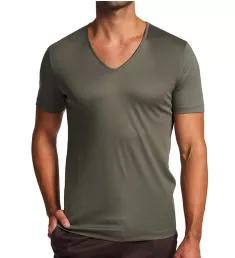 Sea Island Luxury Cotton V Neck T-Shirt Dark Sage M