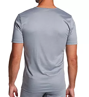 Sea Island Luxury Cotton V Neck T-Shirt Smoke Blue M