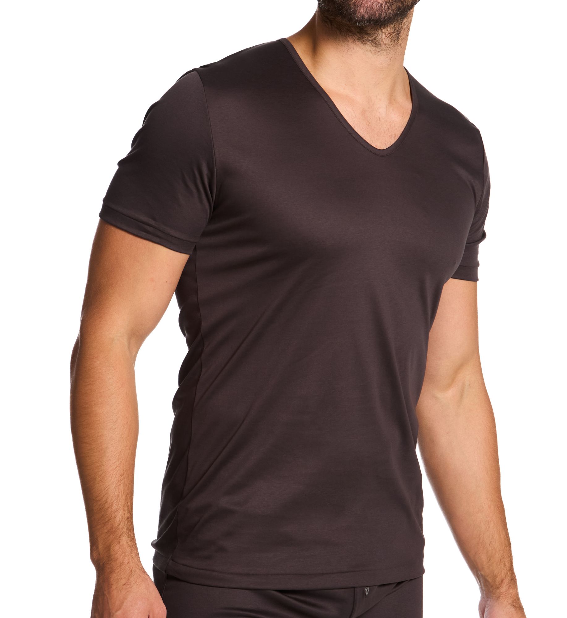 Zimmerli Sea Island Luxury Cotton V Neck T-Shirt Espresso S  - Image 1