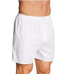 Cotton Woven Stripe Button Fly Boxer WHT S